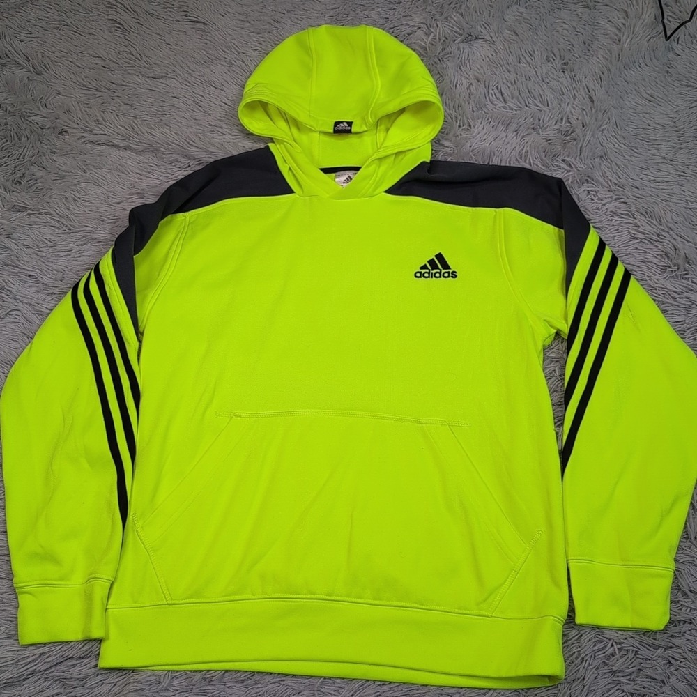 Adidas Sweatshirt Mens M Yellow Hoodie Logo Pocket Active‎ Streetwear Casual